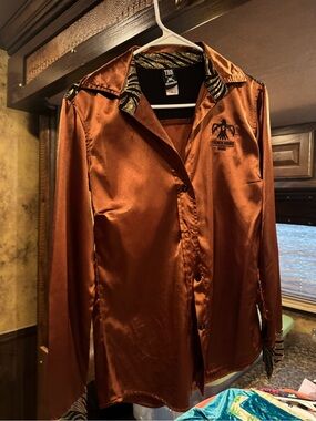 TBB Rust Satin Button-Up Shirt with Zebra Trim